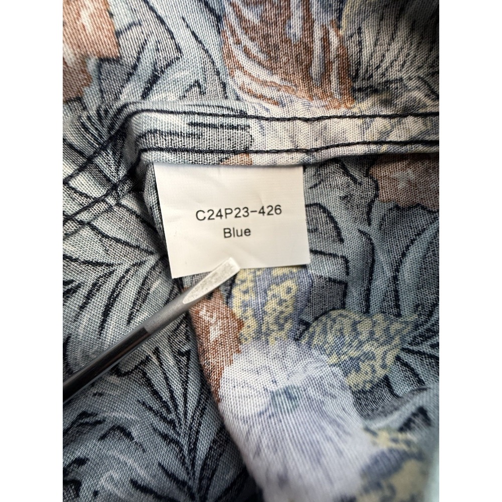 Thomas Dean Collection Mens XXL Blue Floral Stretch Short Sleeve Button Up Shirt - Picture 3 of 9